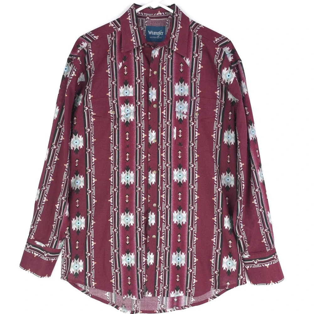 Wrangler Men's Medium Aztec Checotah Western Pearl Snap Shirt Southwestern Print
